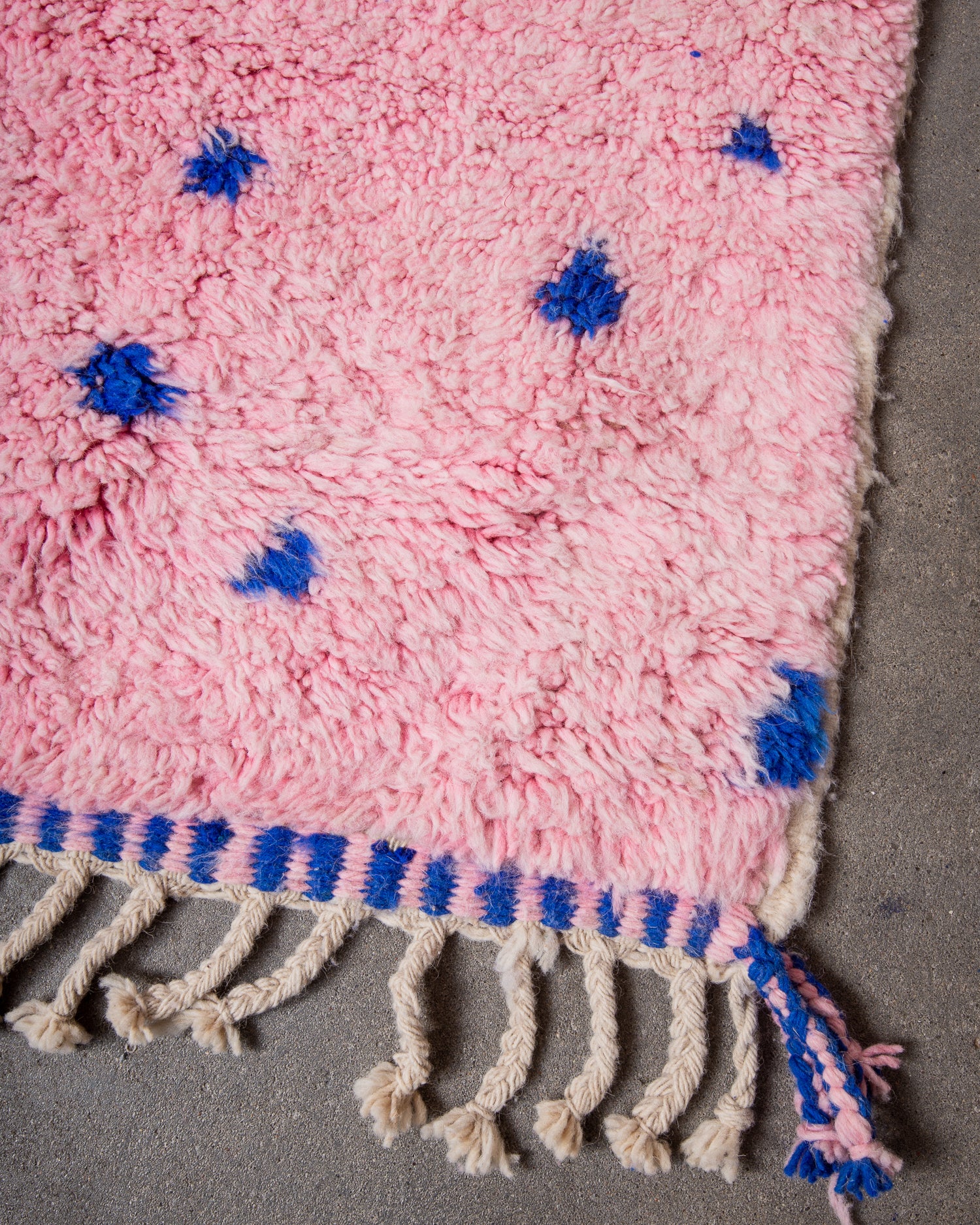 Modern, designer, handcrafted Berber rug from Morocco. Beniourain carpet with beautiful colours and patterns and fluffy wool texture.